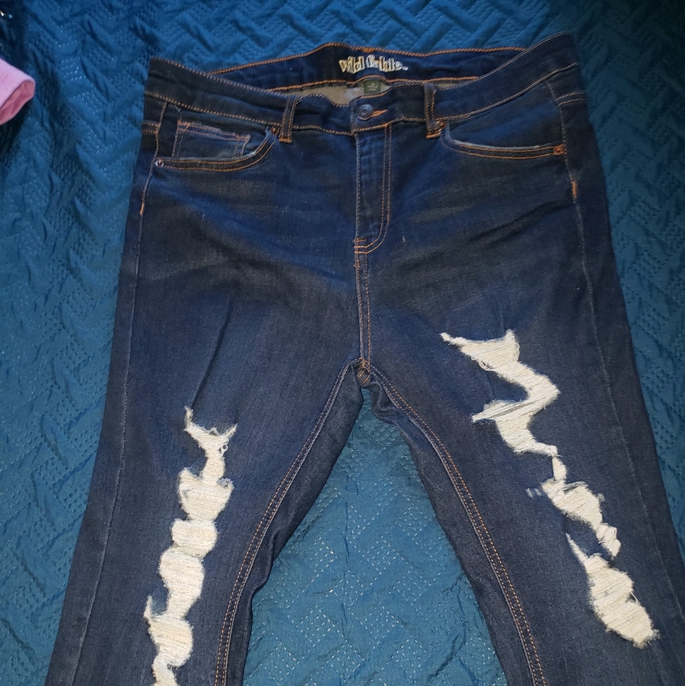 woman distress high rise skinny jeans